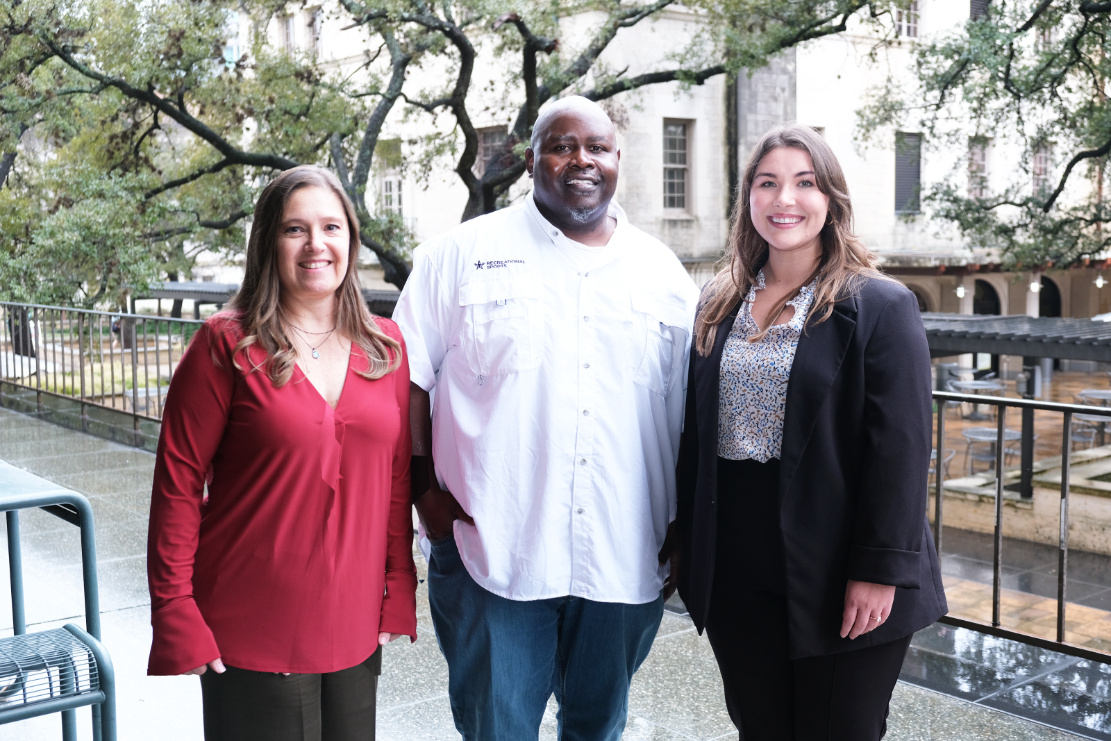 group photo of three Staff Merit Award Recipients for 2023-24